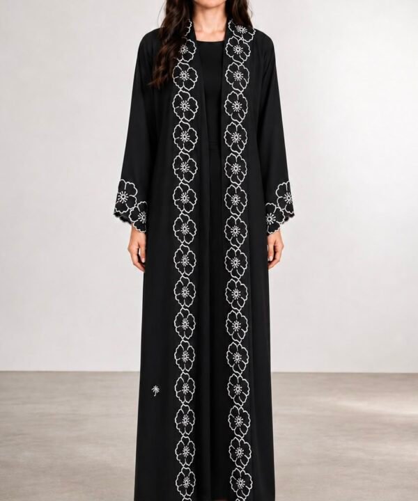 WHITE FLORAL TRIM ABAYA